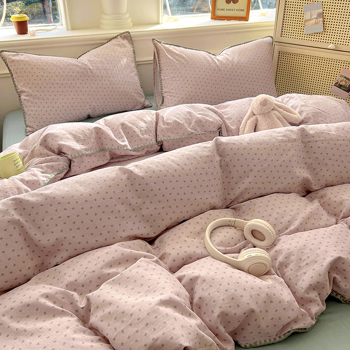 91家纺网 家纺一手货源 找家纺  （提供买家秀 爆款花型 不断货）2025新款A类全棉双层纱四件套 蝶舞