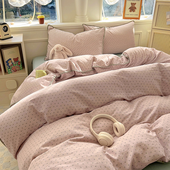 91家纺网 家纺一手货源 找家纺  （提供买家秀 爆款花型 不断货）2025新款A类全棉双层纱四件套 蝶舞