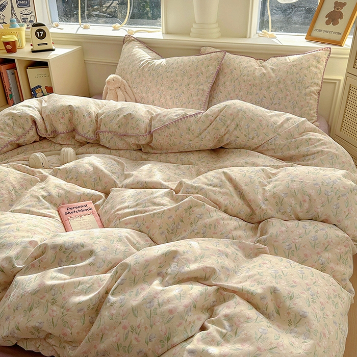 91家纺网 家纺一手货源 找家纺  （提供买家秀 爆款花型 不断货）2025新款A类全棉双层纱四件套 花恋