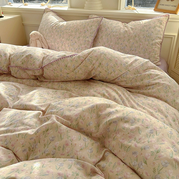 91家纺网 家纺一手货源 找家纺  （提供买家秀 爆款花型 不断货）2025新款A类全棉双层纱四件套 花恋