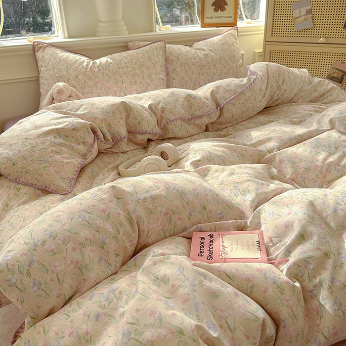 91家纺网 家纺一手货源 找家纺  （提供买家秀 爆款花型 不断货）2025新款A类全棉双层纱四件套 花恋