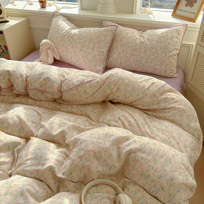 91家纺网 家纺一手货源 找家纺  （提供买家秀 爆款花型 不断货）2025新款A类全棉双层纱四件套 花恋