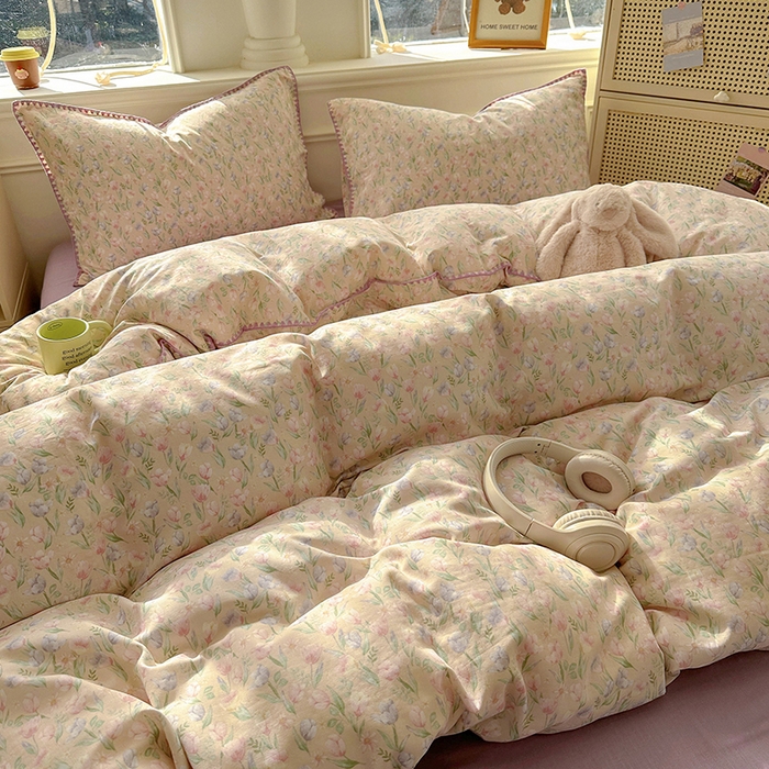 91家纺网 家纺一手货源 找家纺  （提供买家秀 爆款花型 不断货）2025新款A类全棉双层纱四件套 花恋