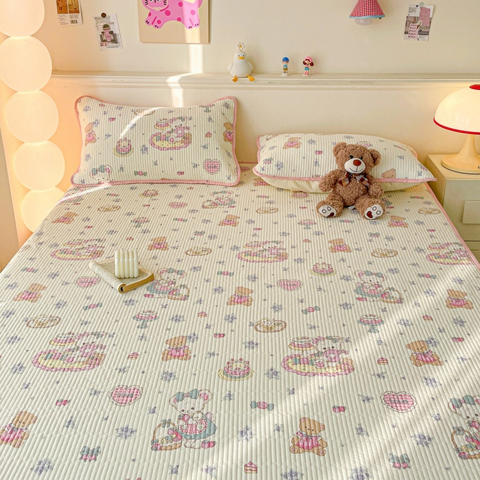 91家纺网 家纺一手货源 找家纺 富馨莱 2025春夏新款A类母婴级全棉纯棉夹棉床笠 开心美乐蒂