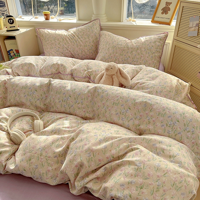 91家纺网 家纺一手货源 找家纺  （提供买家秀 爆款花型 不断货）2025新款A类全棉双层纱四件套 花恋