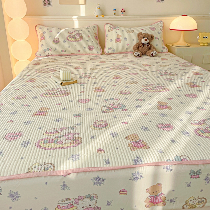 91家纺网 家纺一手货源 找家纺 富馨莱 2025春夏新款A类母婴级全棉纯棉夹棉床笠 开心美乐蒂