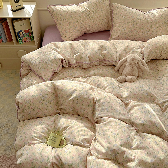 91家纺网 家纺一手货源 找家纺  （提供买家秀 爆款花型 不断货）2025新款A类全棉双层纱四件套 花恋