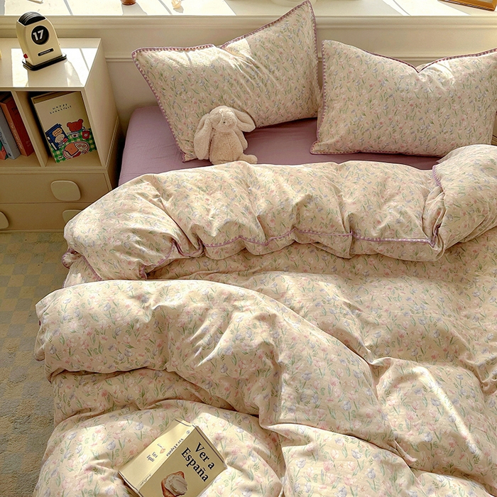 91家纺网 家纺一手货源 找家纺  （提供买家秀 爆款花型 不断货）2025新款A类全棉双层纱四件套 花恋