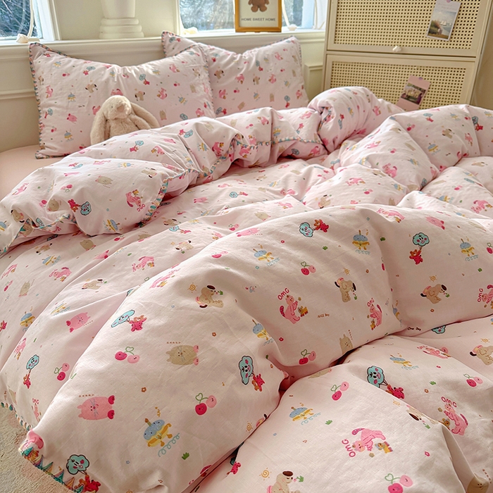 91家纺网 家纺一手货源 找家纺  （提供买家秀 爆款花型 不断货）2025新款A类全棉双层纱四件套 开心派对