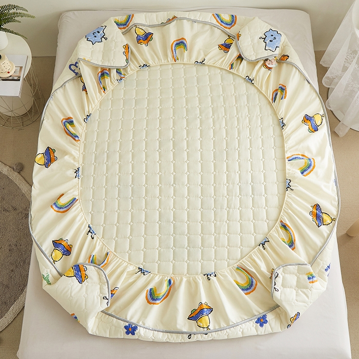 91家纺网 家纺一手货源 找家纺 富馨莱 2025春夏新款A类母婴级全棉纯棉夹棉床笠 恐龙派对