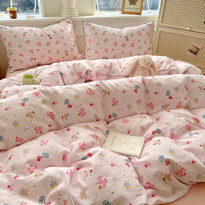 91家纺网 家纺一手货源 找家纺  （提供买家秀 爆款花型 不断货）2025新款A类全棉双层纱四件套 开心派对