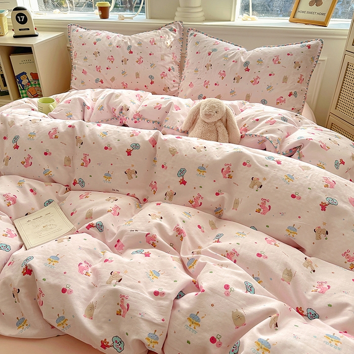 91家纺网 家纺一手货源 找家纺  （提供买家秀 爆款花型 不断货）2025新款A类全棉双层纱四件套 开心派对