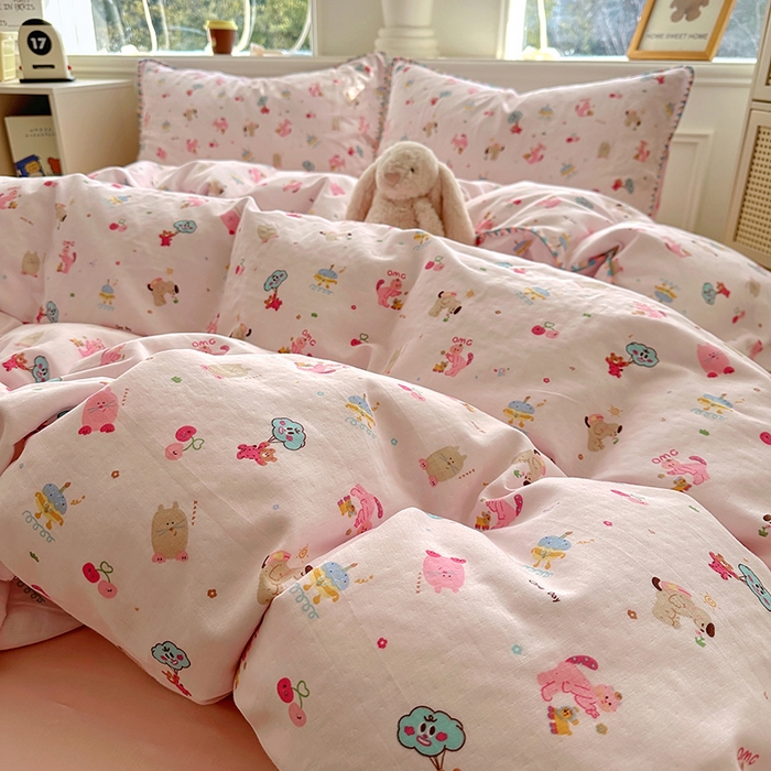 91家纺网 家纺一手货源 找家纺  （提供买家秀 爆款花型 不断货）2025新款A类全棉双层纱四件套 开心派对