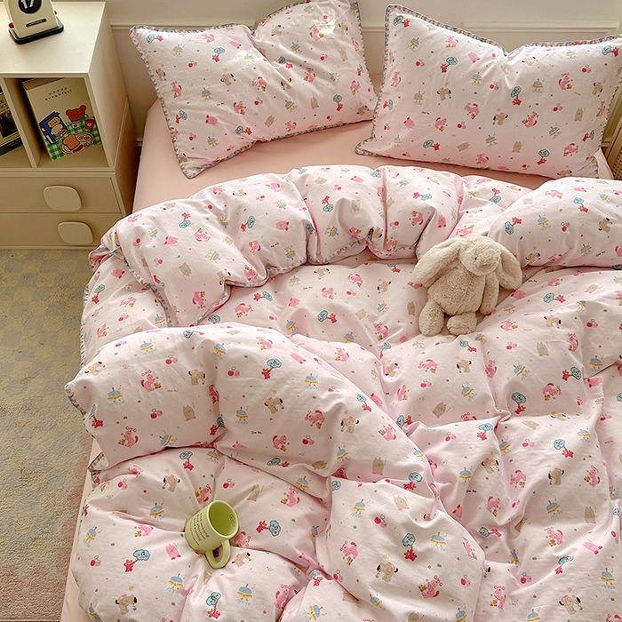 91家纺网 家纺一手货源 找家纺  （提供买家秀 爆款花型 不断货）2025新款A类全棉双层纱四件套 开心派对