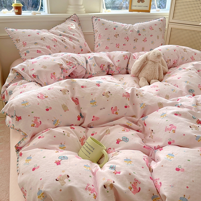 91家纺网 家纺一手货源 找家纺  （提供买家秀 爆款花型 不断货）2025新款A类全棉双层纱四件套 开心派对