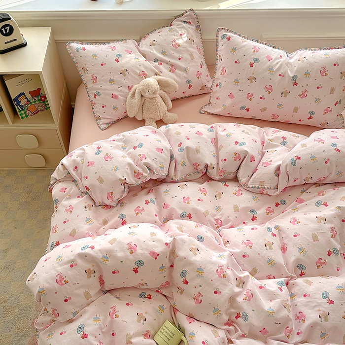 91家纺网 家纺一手货源 找家纺  （提供买家秀 爆款花型 不断货）2025新款A类全棉双层纱四件套 开心派对