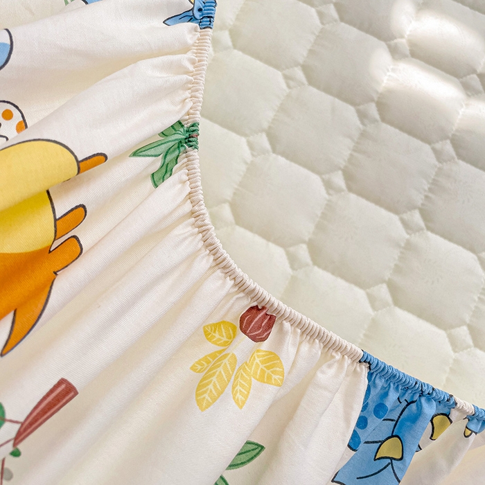 91家纺网 家纺一手货源 找家纺 富馨莱 2025春夏新款A类母婴级全棉纯棉夹棉床笠 恐龙仔仔