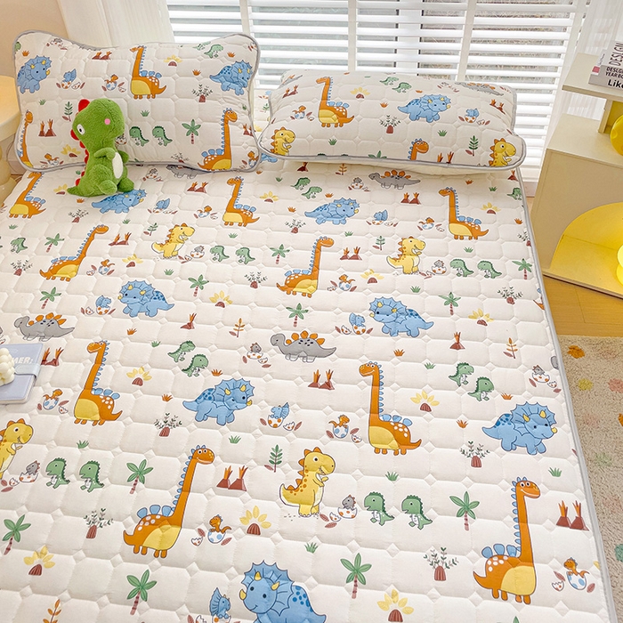 91家纺网 家纺一手货源 找家纺 富馨莱 2025春夏新款A类母婴级全棉纯棉夹棉床笠 恐龙仔仔