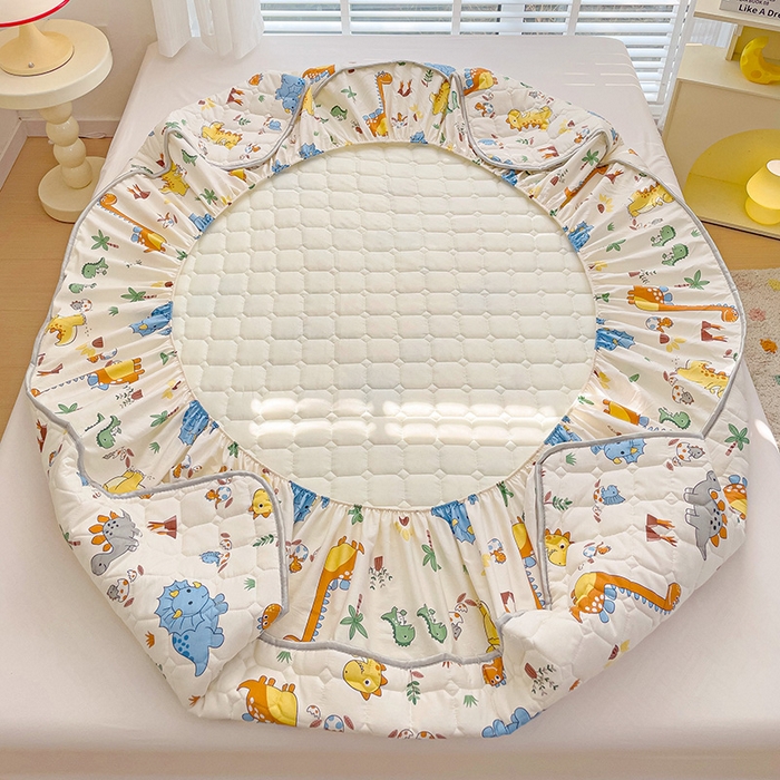 91家纺网 家纺一手货源 找家纺 富馨莱 2025春夏新款A类母婴级全棉纯棉夹棉床笠 恐龙仔仔