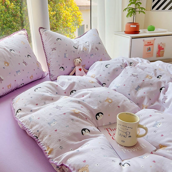 91家纺网 家纺一手货源 找家纺  （提供买家秀 爆款花型 不断货）2025新款A类全棉双层纱四件套 可爱软萌