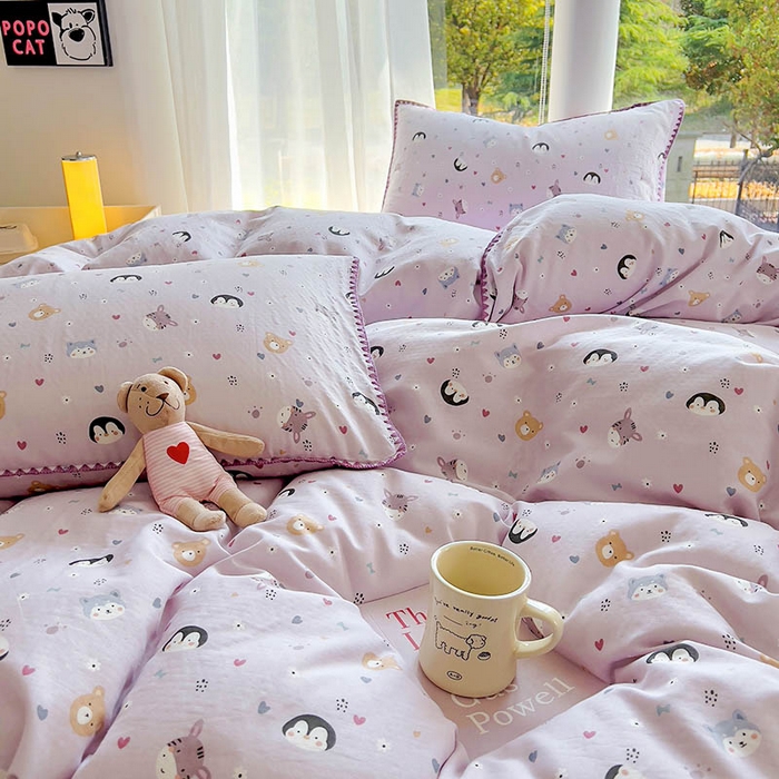 91家纺网 家纺一手货源 找家纺  （提供买家秀 爆款花型 不断货）2025新款A类全棉双层纱四件套 可爱软萌