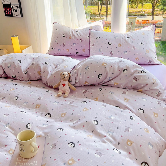 91家纺网 家纺一手货源 找家纺  （提供买家秀 爆款花型 不断货）2025新款A类全棉双层纱四件套 可爱软萌