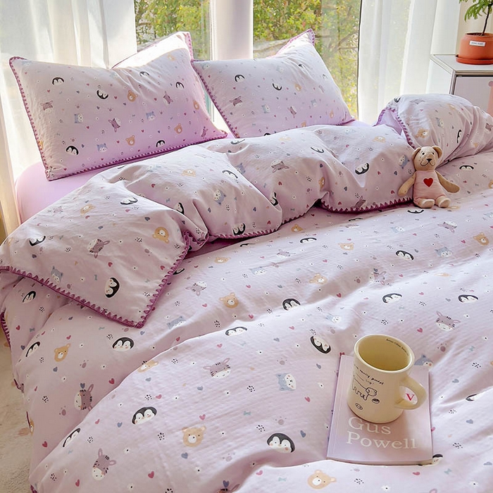 91家纺网 家纺一手货源 找家纺  （提供买家秀 爆款花型 不断货）2025新款A类全棉双层纱四件套 可爱软萌