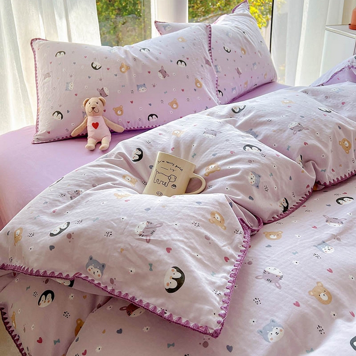 91家纺网 家纺一手货源 找家纺  （提供买家秀 爆款花型 不断货）2025新款A类全棉双层纱四件套 可爱软萌