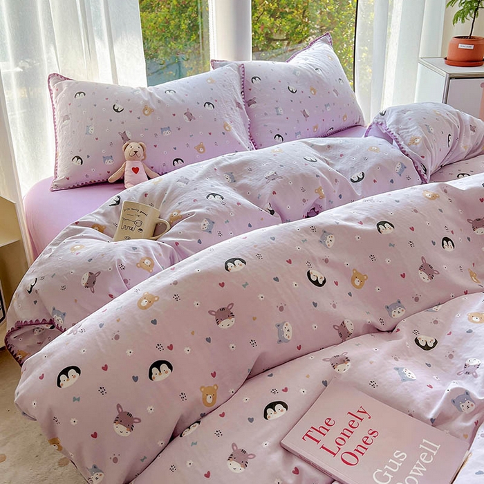 91家纺网 家纺一手货源 找家纺  （提供买家秀 爆款花型 不断货）2025新款A类全棉双层纱四件套 可爱软萌