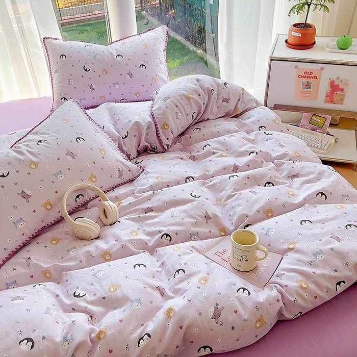 91家纺网 家纺一手货源 找家纺  （提供买家秀 爆款花型 不断货）2025新款A类全棉双层纱四件套 可爱软萌