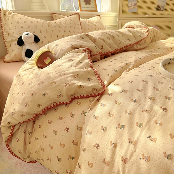  （提供买家秀 爆款花型 不断货）2025新款A类全棉双层纱四件套 可爱兔