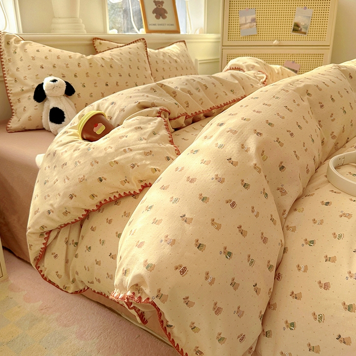 91家纺网 家纺一手货源 找家纺  （提供买家秀 爆款花型 不断货）2025新款A类全棉双层纱四件套 可爱兔