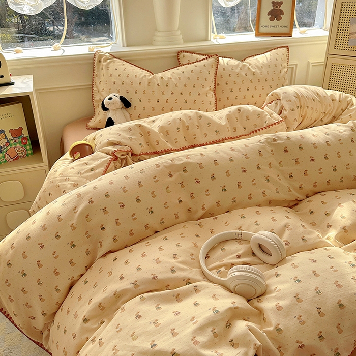 91家纺网 家纺一手货源 找家纺  （提供买家秀 爆款花型 不断货）2025新款A类全棉双层纱四件套 可爱兔