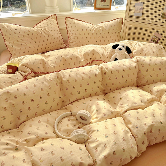 91家纺网 家纺一手货源 找家纺  （提供买家秀 爆款花型 不断货）2025新款A类全棉双层纱四件套 可爱兔