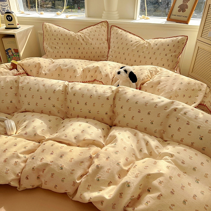 91家纺网 家纺一手货源 找家纺  （提供买家秀 爆款花型 不断货）2025新款A类全棉双层纱四件套 可爱兔