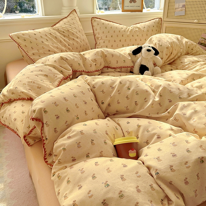 91家纺网 家纺一手货源 找家纺  （提供买家秀 爆款花型 不断货）2025新款A类全棉双层纱四件套 可爱兔