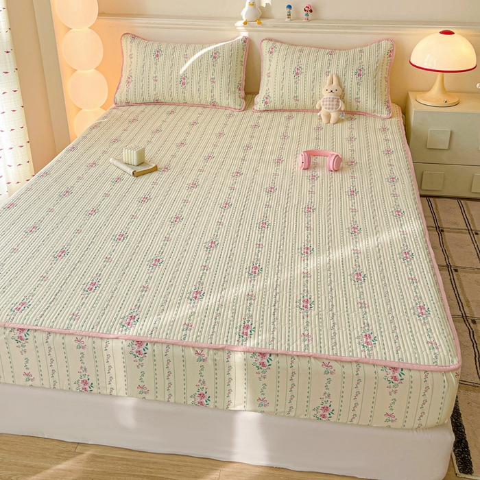 91家纺网 家纺一手货源 找家纺 富馨莱 2025春夏新款A类母婴级全棉纯棉夹棉床笠 莫奈