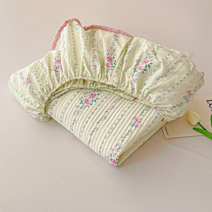 91家纺网 家纺一手货源 找家纺 富馨莱 2025春夏新款A类母婴级全棉纯棉夹棉床笠 莫奈