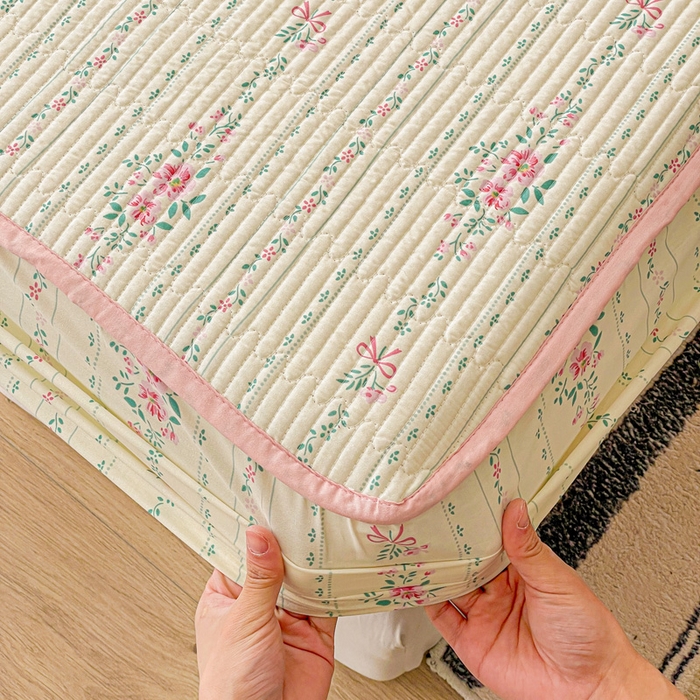 91家纺网 家纺一手货源 找家纺 富馨莱 2025春夏新款A类母婴级全棉纯棉夹棉床笠 莫奈