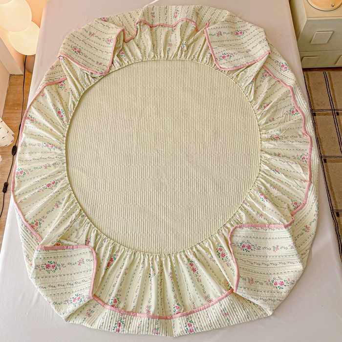 91家纺网 家纺一手货源 找家纺 富馨莱 2025春夏新款A类母婴级全棉纯棉夹棉床笠 莫奈