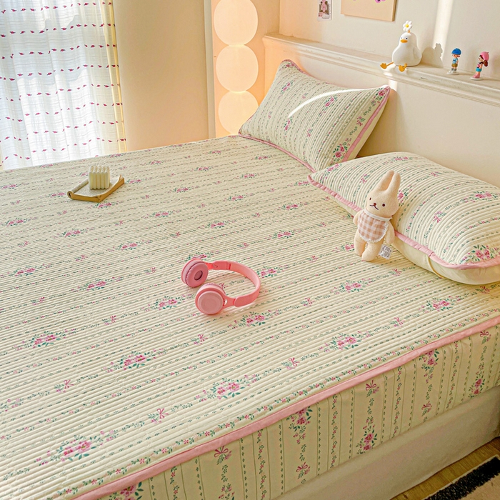 91家纺网 家纺一手货源 找家纺 富馨莱 2025春夏新款A类母婴级全棉纯棉夹棉床笠 莫奈