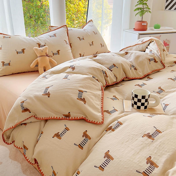  （提供买家秀 爆款花型 不断货）2025新款A类全棉双层纱四件套 腊肠狗