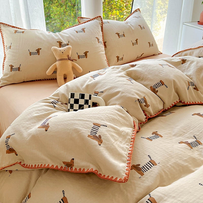 91家纺网 家纺一手货源 找家纺  （提供买家秀 爆款花型 不断货）2025新款A类全棉双层纱四件套 腊肠狗