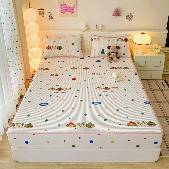 富馨莱 2025春夏新款A类母婴级全棉纯棉夹棉床笠 三只小狗