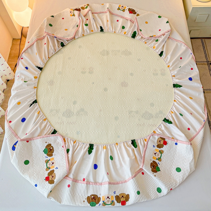 91家纺网 家纺一手货源 找家纺 富馨莱 2025春夏新款A类母婴级全棉纯棉夹棉床笠 三只小狗