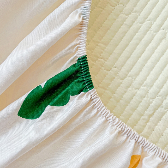 91家纺网 家纺一手货源 找家纺 富馨莱 2025春夏新款A类母婴级全棉纯棉夹棉床笠 三只小狗