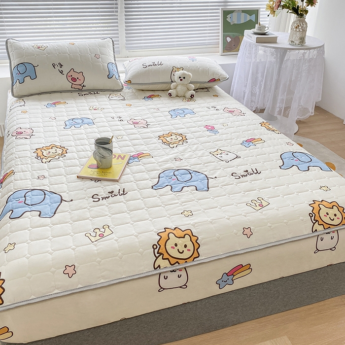 91家纺网 家纺一手货源 找家纺 富馨莱 2025春夏新款A类母婴级全棉纯棉夹棉床笠 狮子公园