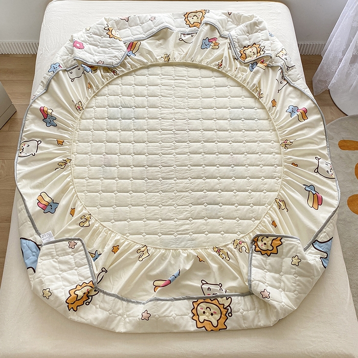 91家纺网 家纺一手货源 找家纺 富馨莱 2025春夏新款A类母婴级全棉纯棉夹棉床笠 狮子公园