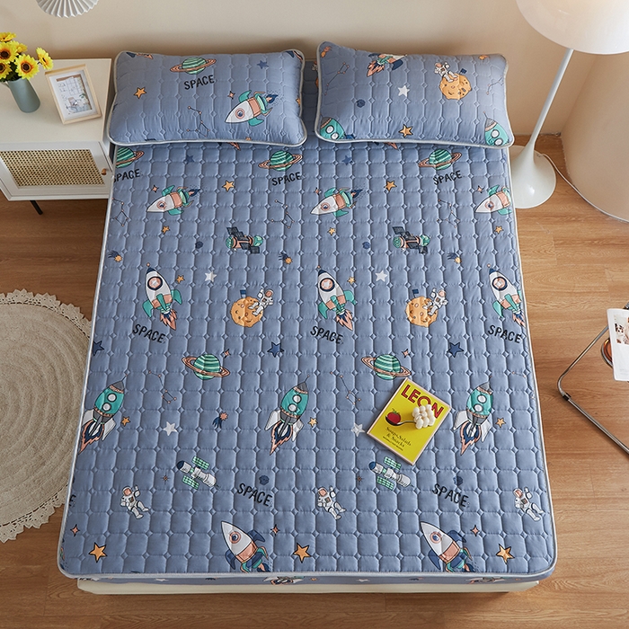 91家纺网 家纺一手货源 找家纺 富馨莱 2025春夏新款A类母婴级全棉纯棉夹棉床笠 太空漫步