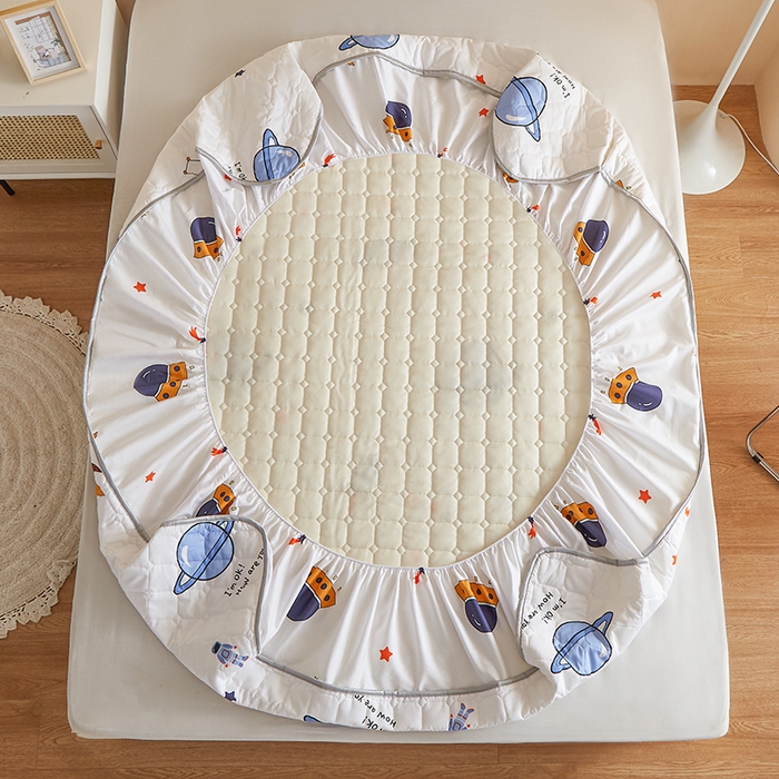 91家纺网 家纺一手货源 找家纺 富馨莱 2025春夏新款A类母婴级全棉纯棉夹棉床笠 太空探险